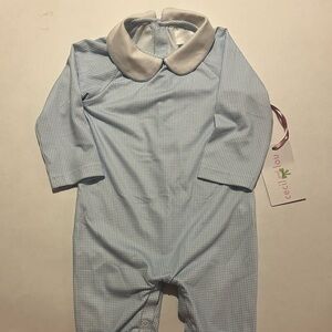 NWT Cecil and Lou Boys Knit Blue Gingham Long Romper Size 3m